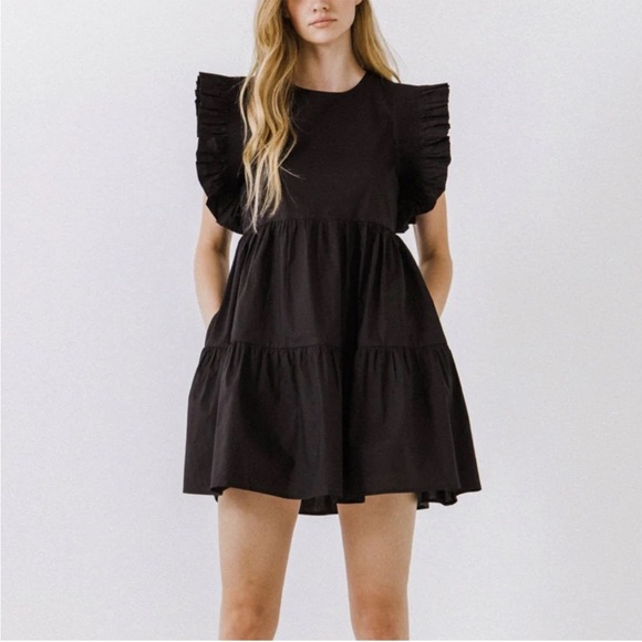 English Factory Dresses & Skirts - English Factory Dainty Babydoll Black Mini Dress